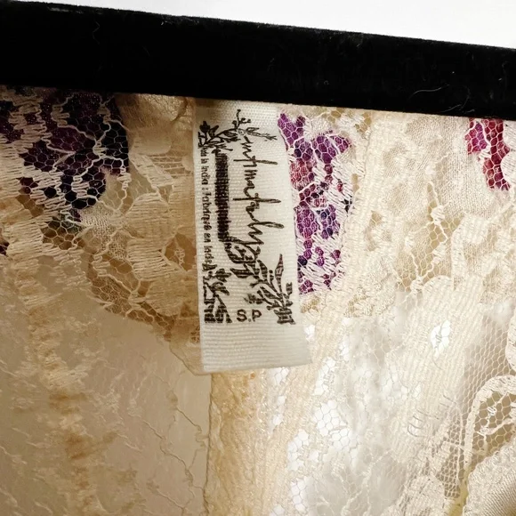 Free People Floral Poppy Printed Bodysuit Ruffle lace Cream Size S Pink - Picture 9 of 14